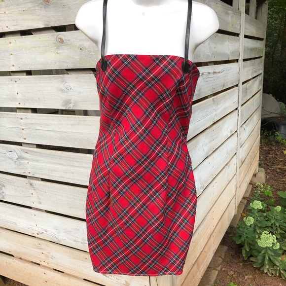 red tartan mini dress